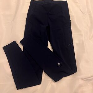 Lululemon Athletica Navy Blue Leggings High Waist, Pockets, 28” inseam